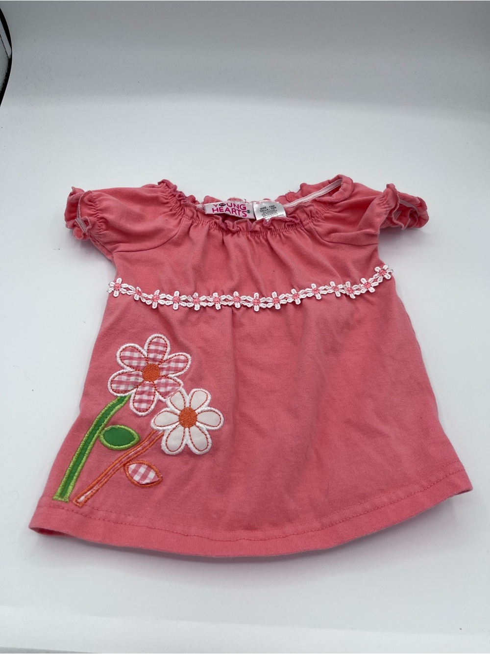 Y2K Vintage Appliqué Young Hearts 12M Flowers Pink Top